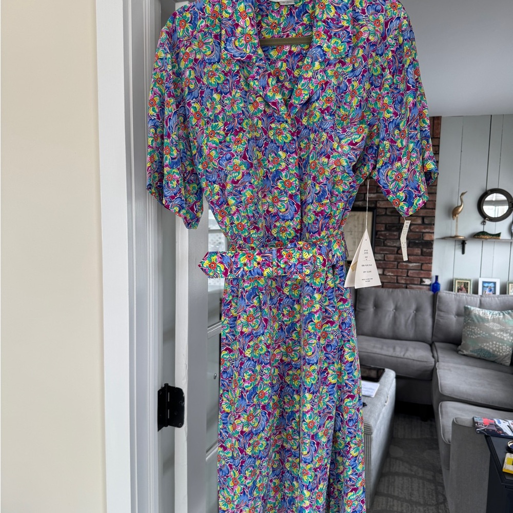 NWT 80s Vintage Argenti Belted Midi Dress in 100% Silk - Picture 2 of 12